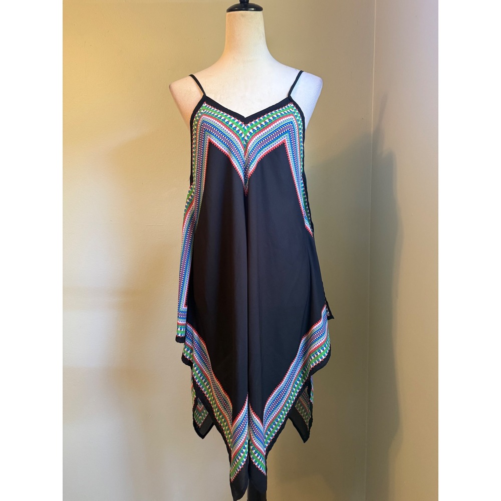 Meraki Handkerchief Hem Dress Black Multi Medium Y2K boho festival fairy  beach